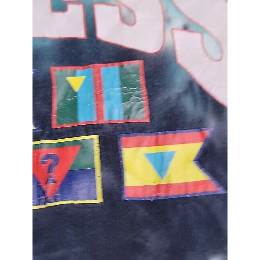 Vintage Guess Shirt Mens M Blue Black Tie Dye Graphic Flag Embroidered 90s - Picture 4 of 15